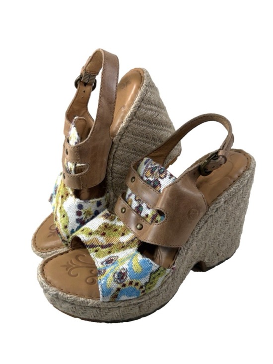 Born Shoes - Born Brewster Platform Wedge Sandal Tapestry Leather Jute Heel Women Size 7 M